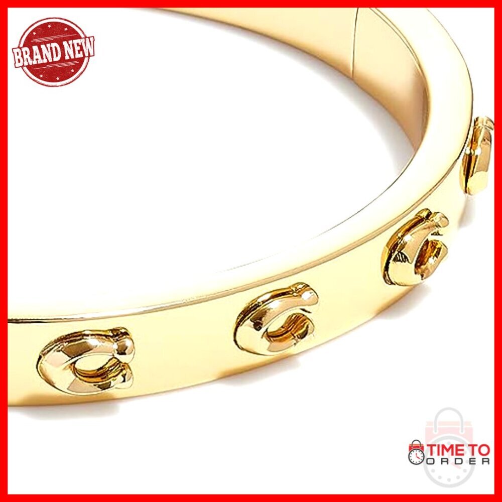 Gold Tone Hinged Bangle Bracelet Elegant Classic Minimal Statement Jewelry - Picture 2 of 4